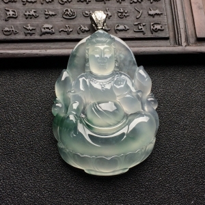 （超值推荐）冰种飘花观音挂件（金扣）