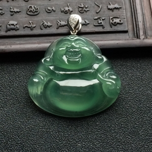 （超值推荐）冰种晴水玉佛挂件（金扣）