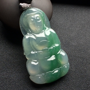 （超值推荐）冰种飘翠观音挂件（金扣）