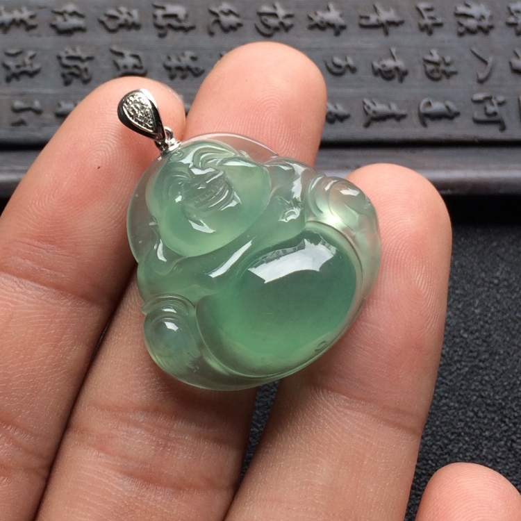（超值推荐）冰种晴水玉佛挂件（金扣）