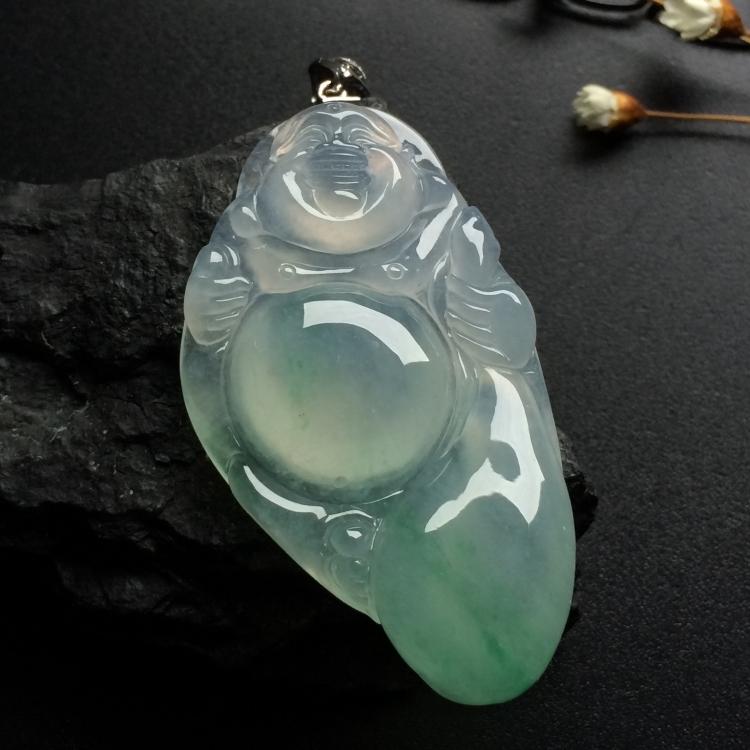 （超值推荐）冰种晴水布袋佛挂件（金扣）