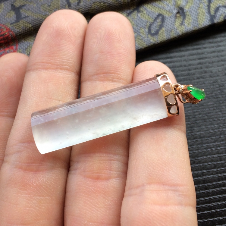 (超值推荐)冰种淡晴水镶玫瑰金钻石平安柱胸坠