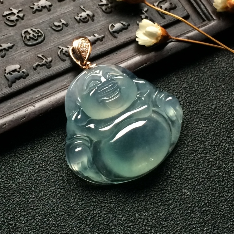 （超值推荐）冰种晴水玉佛挂件（金扣）