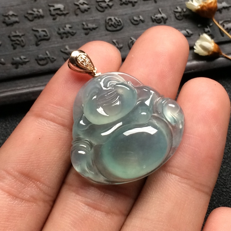 （超值推荐）冰种晴水玉佛挂件（金扣）