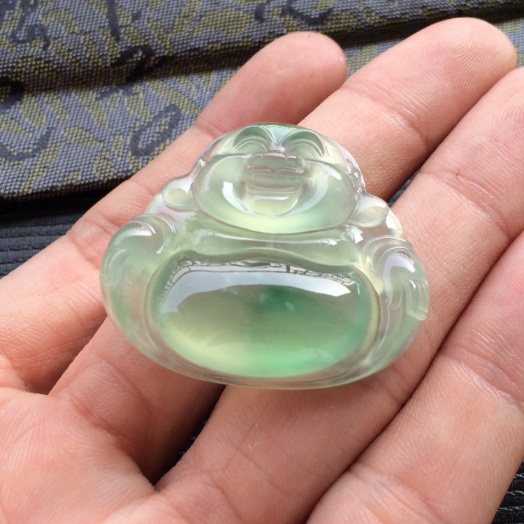 (超值推荐)冰种飘绿花玉佛挂件