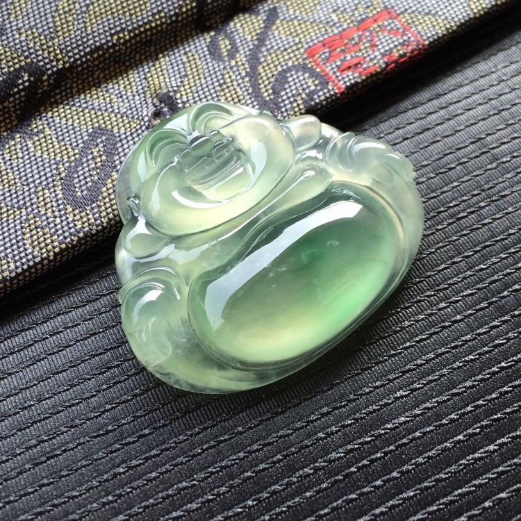 (超值推荐)冰种飘绿花玉佛挂件