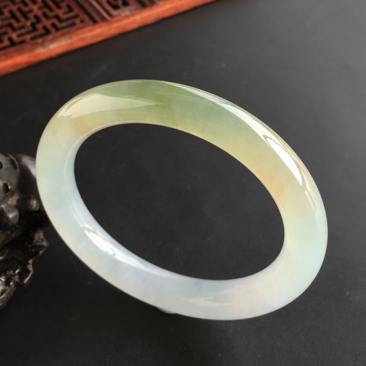 (超值推荐)冰种晴水黄翡圆条手镯(53.8mm)