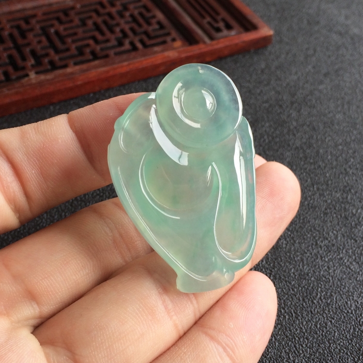 (超值推荐)冰种晴水飘花布袋佛挂件