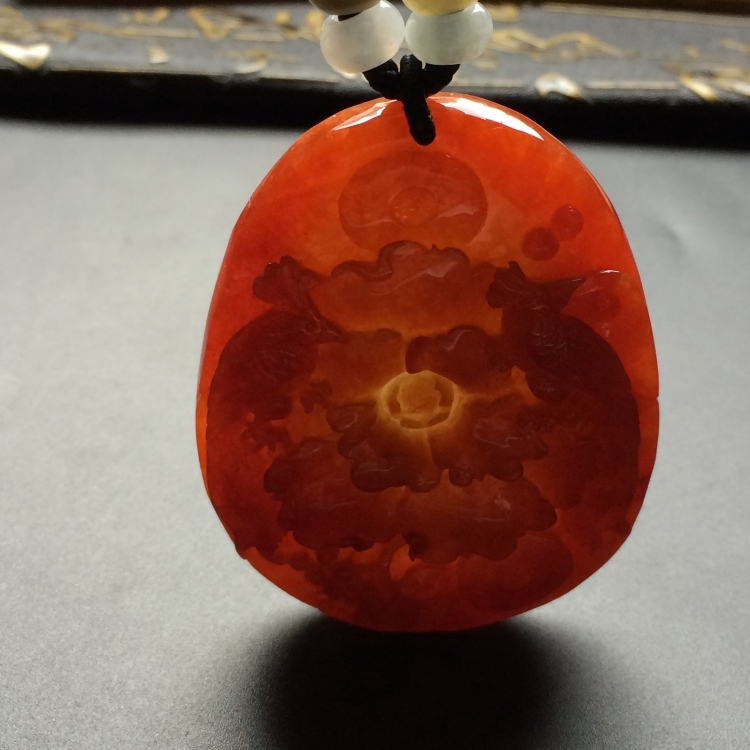 （超值推荐）糯冰种红黄翡富贵花开挂件