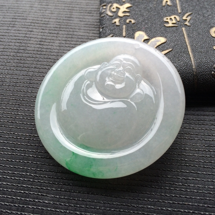 (超值推荐)糯冰种飘绿花玉佛挂件