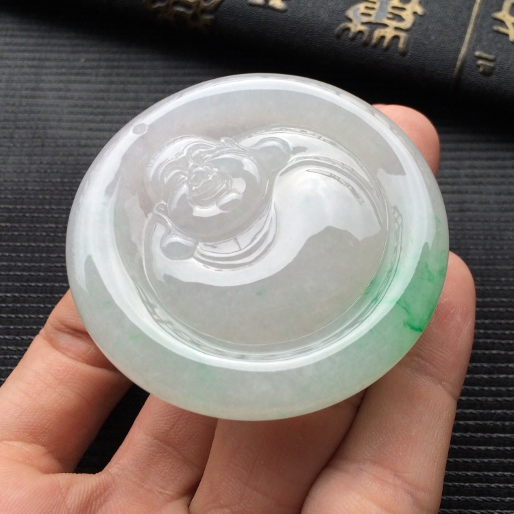 (超值推荐)糯冰种飘绿花玉佛挂件