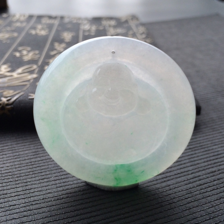 (超值推荐)糯冰种飘绿花玉佛挂件