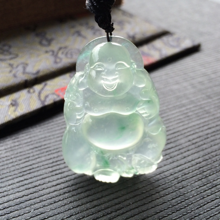 (超值推荐)冰种飘绿花布袋佛挂件