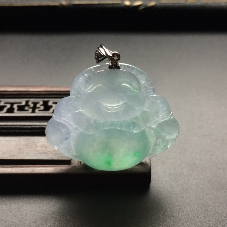 （超值推荐）冰种飘翠玉佛挂件（金扣）