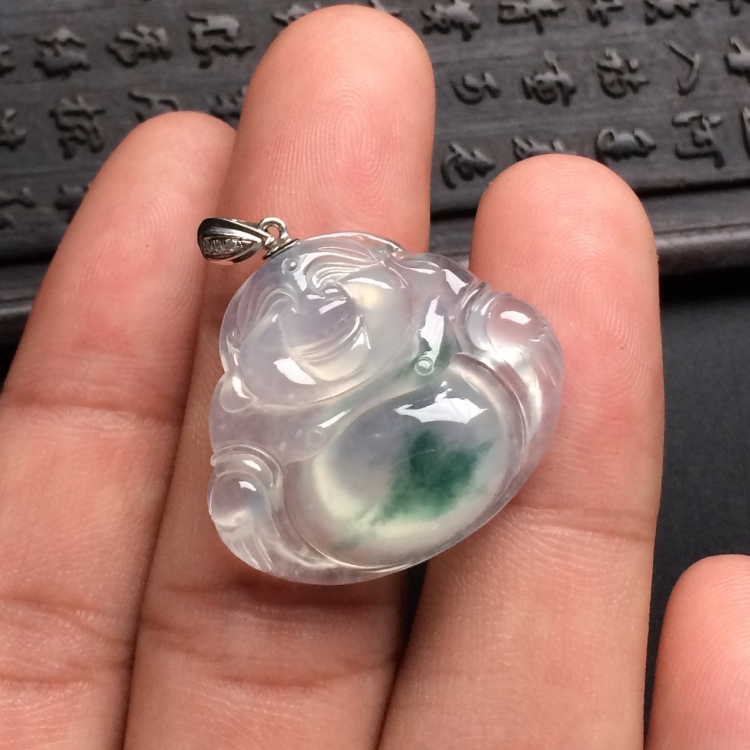 （超值推荐）冰种飘花玉佛挂件（金扣）