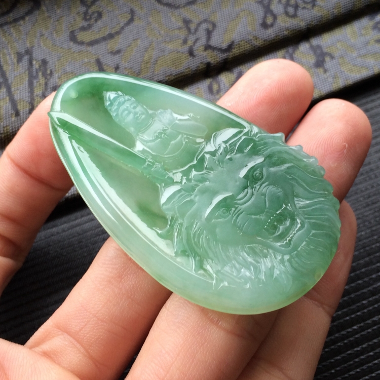 (超值推荐)糯冰种飘花文殊菩萨挂件