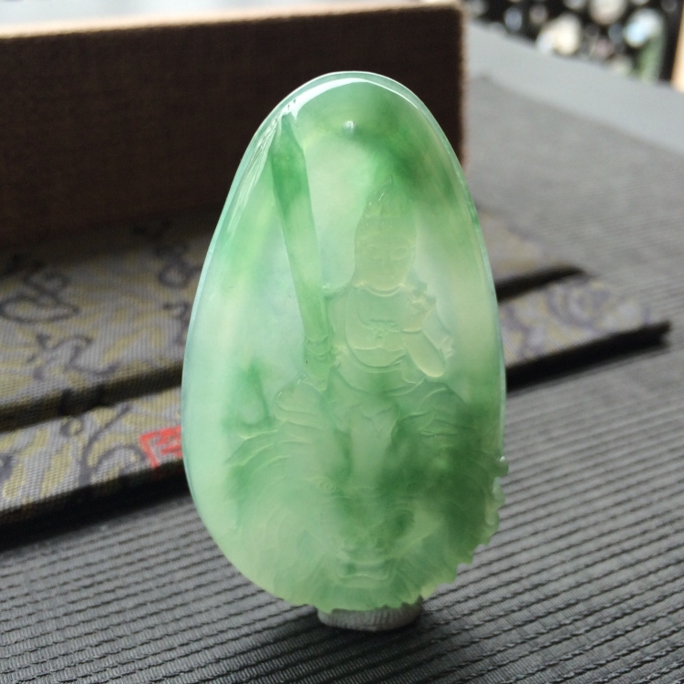 (超值推荐)糯冰种飘花文殊菩萨挂件