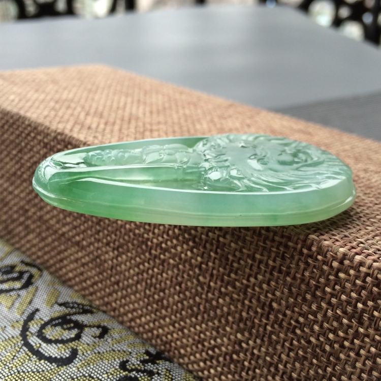 (超值推荐)糯冰种飘花文殊菩萨挂件