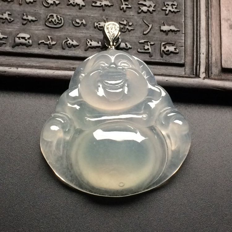（超值推荐）冰种淡晴水玉佛挂件（金扣）