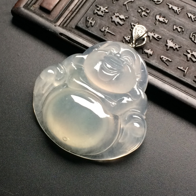 （超值推荐）冰种淡晴水玉佛挂件（金扣）