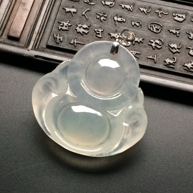 （超值推荐）冰种淡晴水玉佛挂件（金扣）