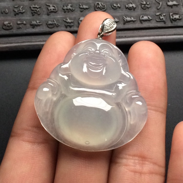 （超值推荐）冰种淡晴水玉佛挂件（金扣）