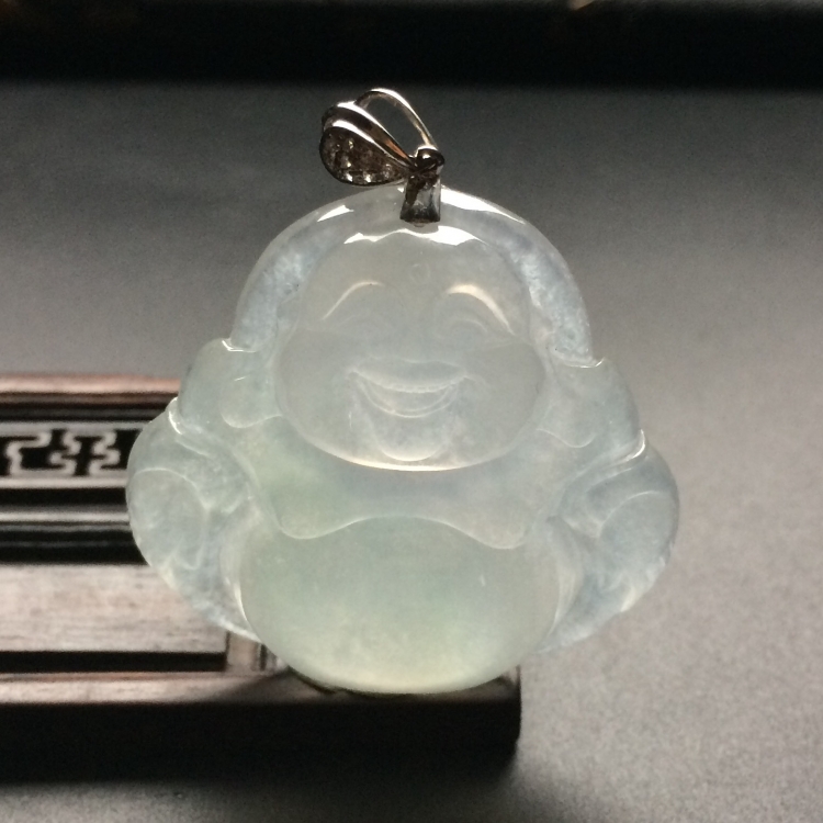 （超值推荐）冰种淡晴水玉佛挂件（金扣）