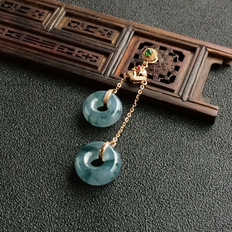 (超值推荐)冰种飘花镶玫瑰金钻石平安环胸坠