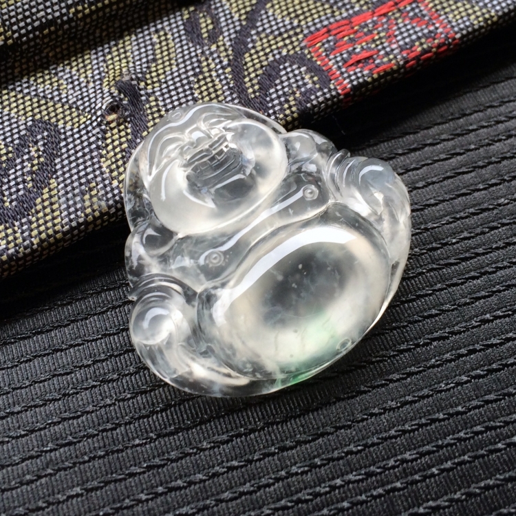 (超值推荐)冰玻种略飘翠玉佛挂件