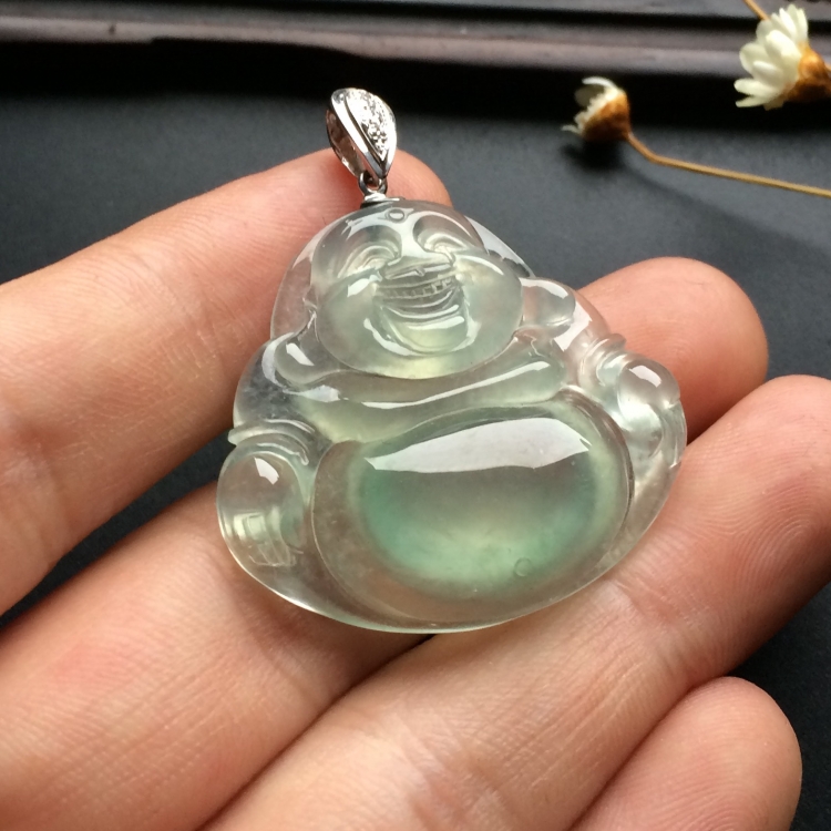（超值推荐）冰种晴水玉佛挂件（金扣）