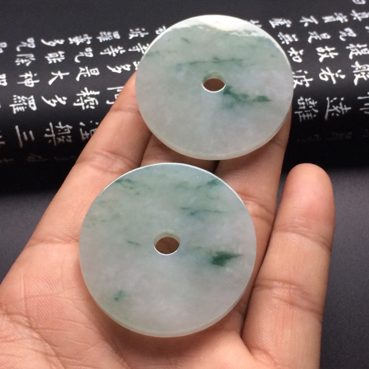 （超值推荐）糯冰种飘花平安扣挂件（一对）