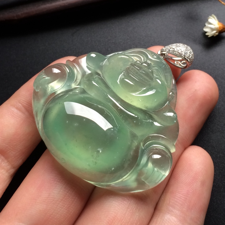 （超值推荐）冰种晴水玉佛挂件（金扣）