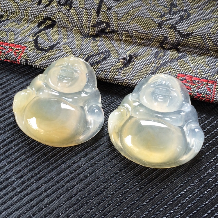 (超值推荐)冰种黄翡玉佛挂件一对走