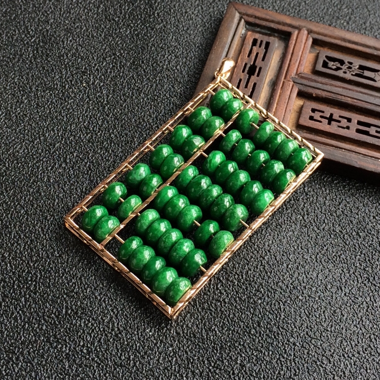 (超值推荐)糯冰种浓绿镶玫瑰金精打细算胸坠