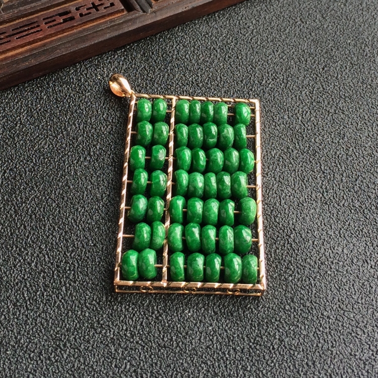 (超值推荐)糯冰种浓绿镶玫瑰金精打细算胸坠