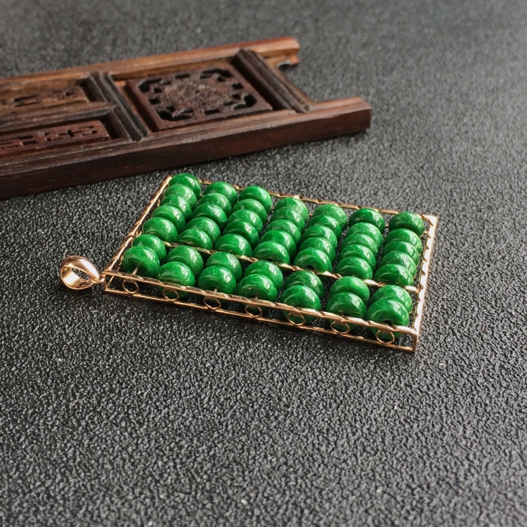 (超值推荐)糯冰种浓绿镶玫瑰金精打细算胸坠