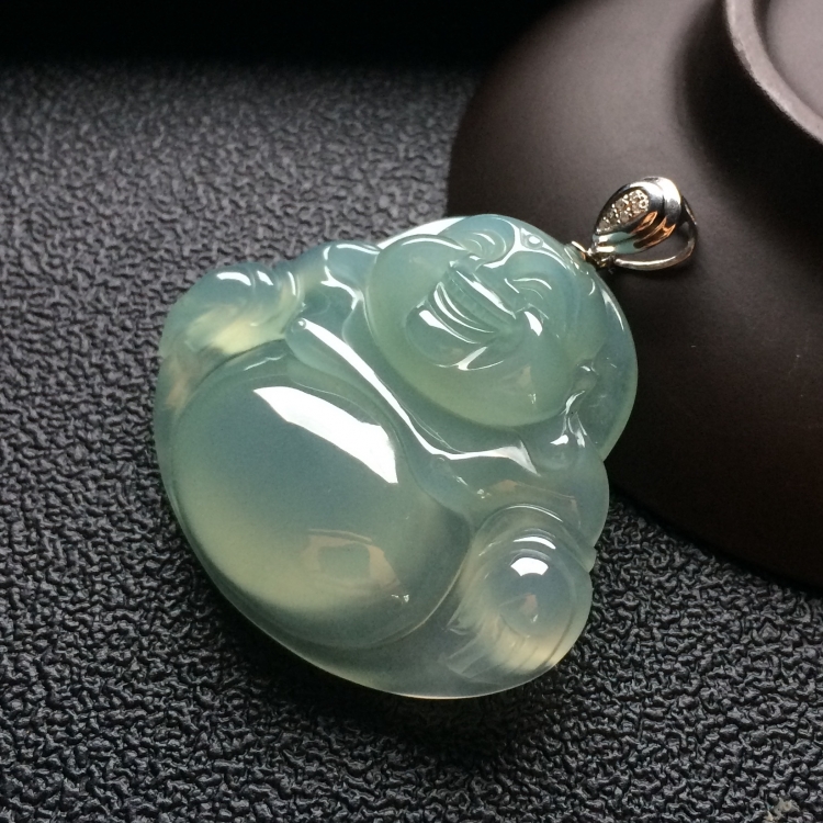 （超值推荐）冰种淡晴水玉佛挂件（金扣）