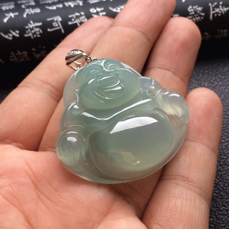 （超值推荐）冰种淡晴水玉佛挂件（金扣）
