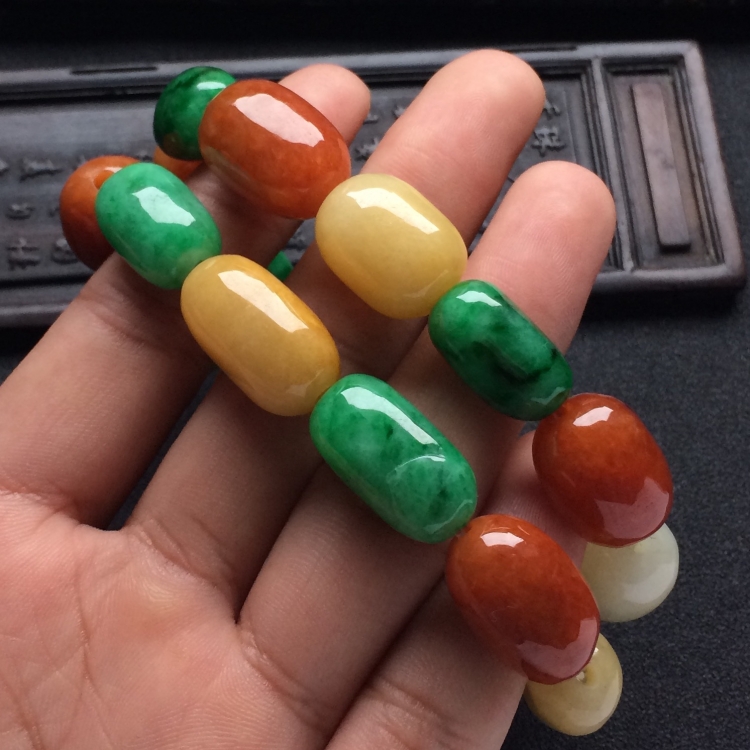 （超值推荐）糯冰种三彩原石手链（单价）