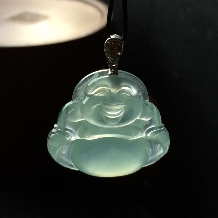 （超值推荐）冰种淡晴水玉佛挂件（金扣）