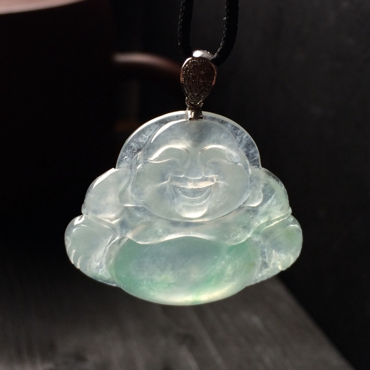 （超值推荐）冰种淡晴水玉佛挂件（金扣）