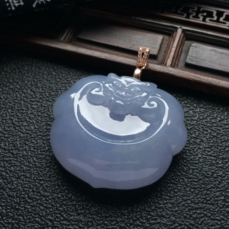 （超值推荐）糯冰种紫罗兰如意寿挂件（金扣）