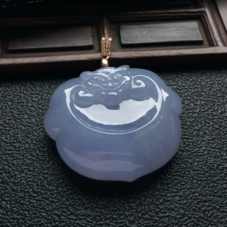 （超值推荐）糯冰种紫罗兰如意寿挂件（金扣）