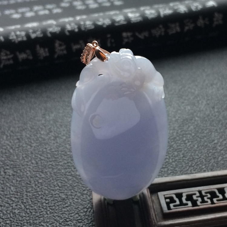 （超值推荐）糯冰种紫罗兰福瓜挂件（金扣）