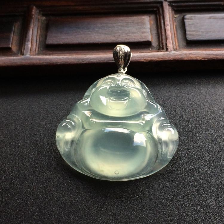 （超值推荐）冰种淡晴水玉佛挂件（金扣）