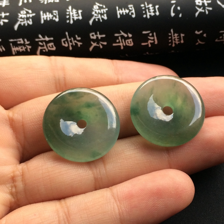 （超值推荐）冰种飘花平安扣挂件（一对）