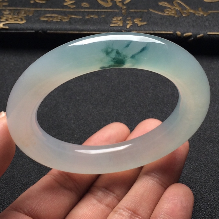 （超值推荐）冰种飘花圆条手镯（55.3mm）