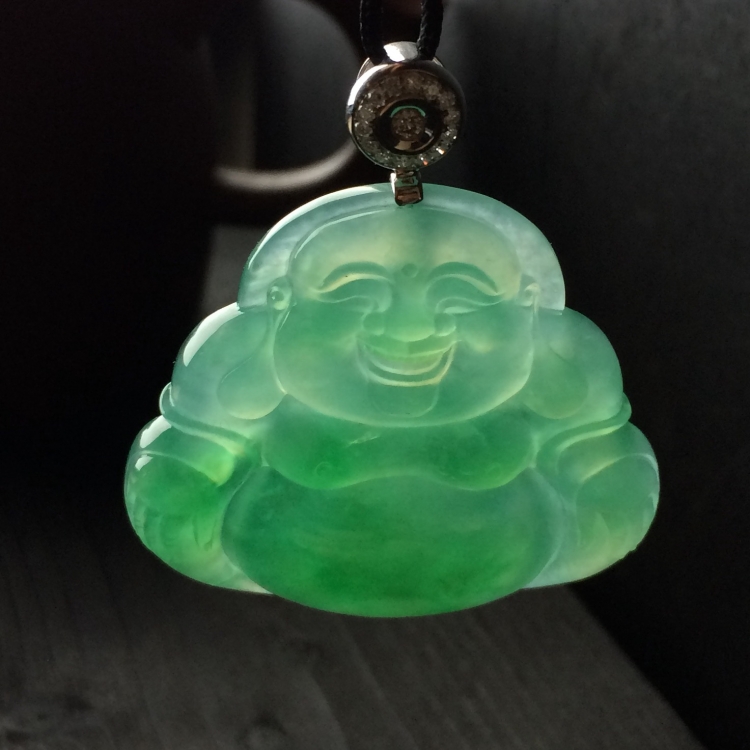 （超值推荐）冰种绿晴水玉佛挂件（金扣）