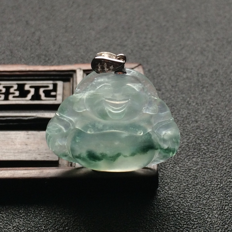 （超值推荐）冰种飘花玉佛挂件（金扣）