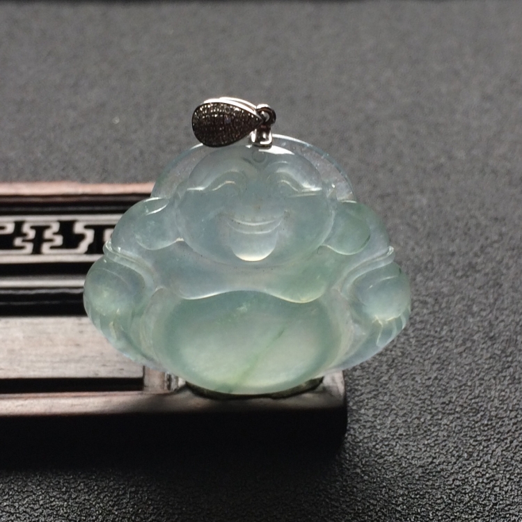 （*超值推荐）冰种略飘花玉佛挂件（金扣）